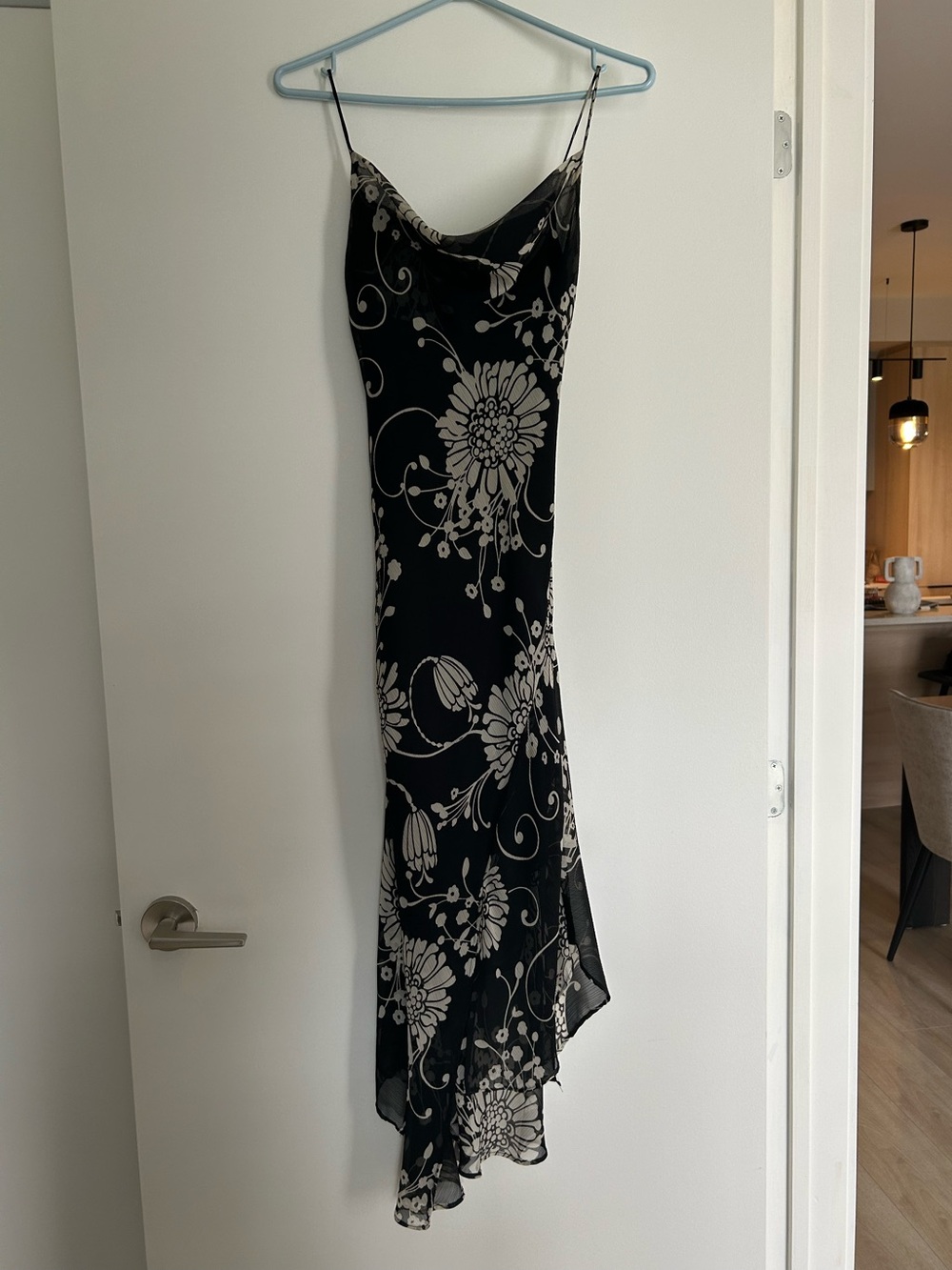 Zara Black and Cream Floral chiffon lined Slip Dress,